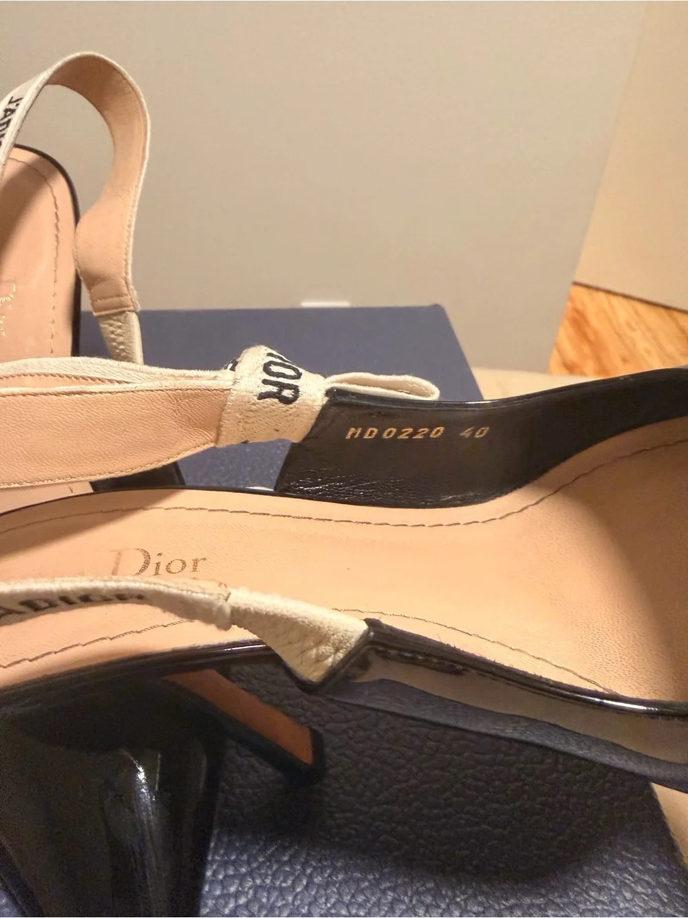 Christian Dion Black Patent Leather Slingback Pumps